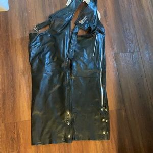 Black real leather biker pants